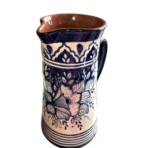 Blue & white Hand-Painted Sangia Portuguese Pottery Clay Terracotta Pitcher